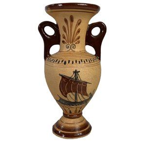 VTG Greek Bud Vase Hand Painted Pottery 5.25” Signed A Xipolias Epidavros Greece